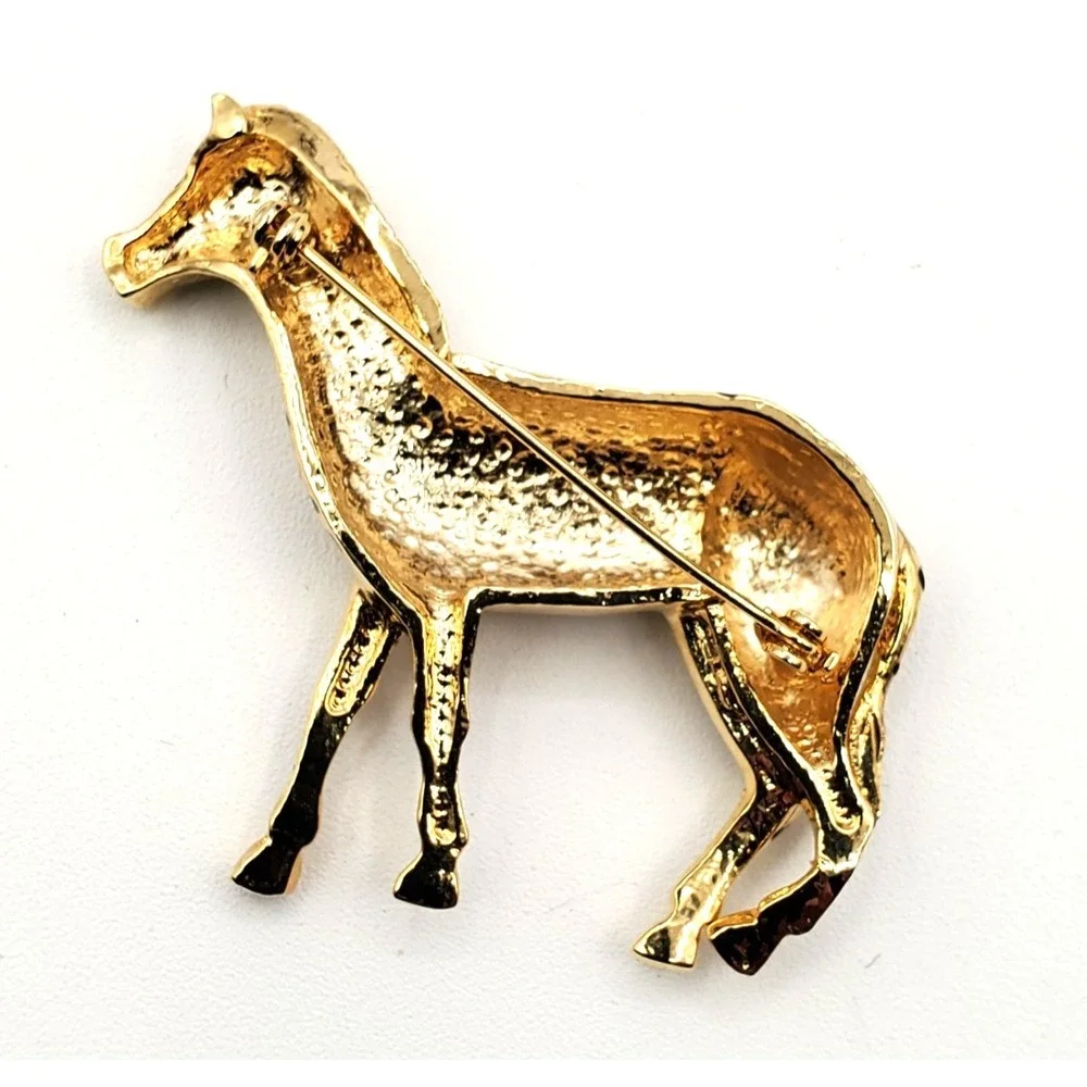 Vintage Gold Plate & Black Enamel Striped Zebra Brooch Pin